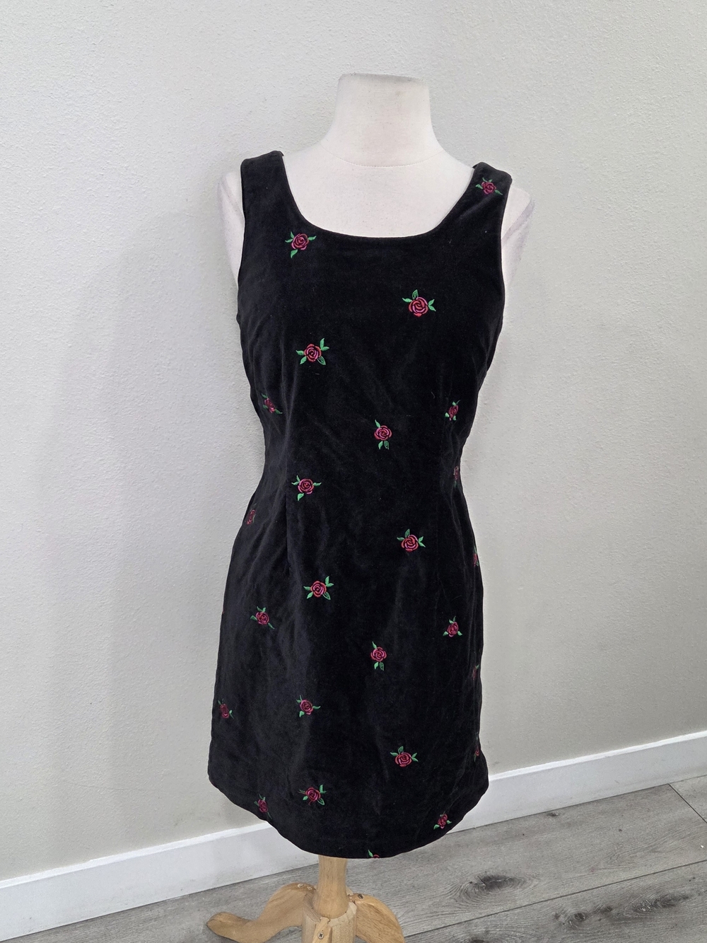 Lilly Pulitzer Black Velvet Mini Dress with Pink Rose Embroidery